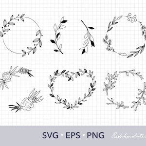 Floral wreath svg bundle Floral frame svg files for cricut Wreath clip art wedding svg