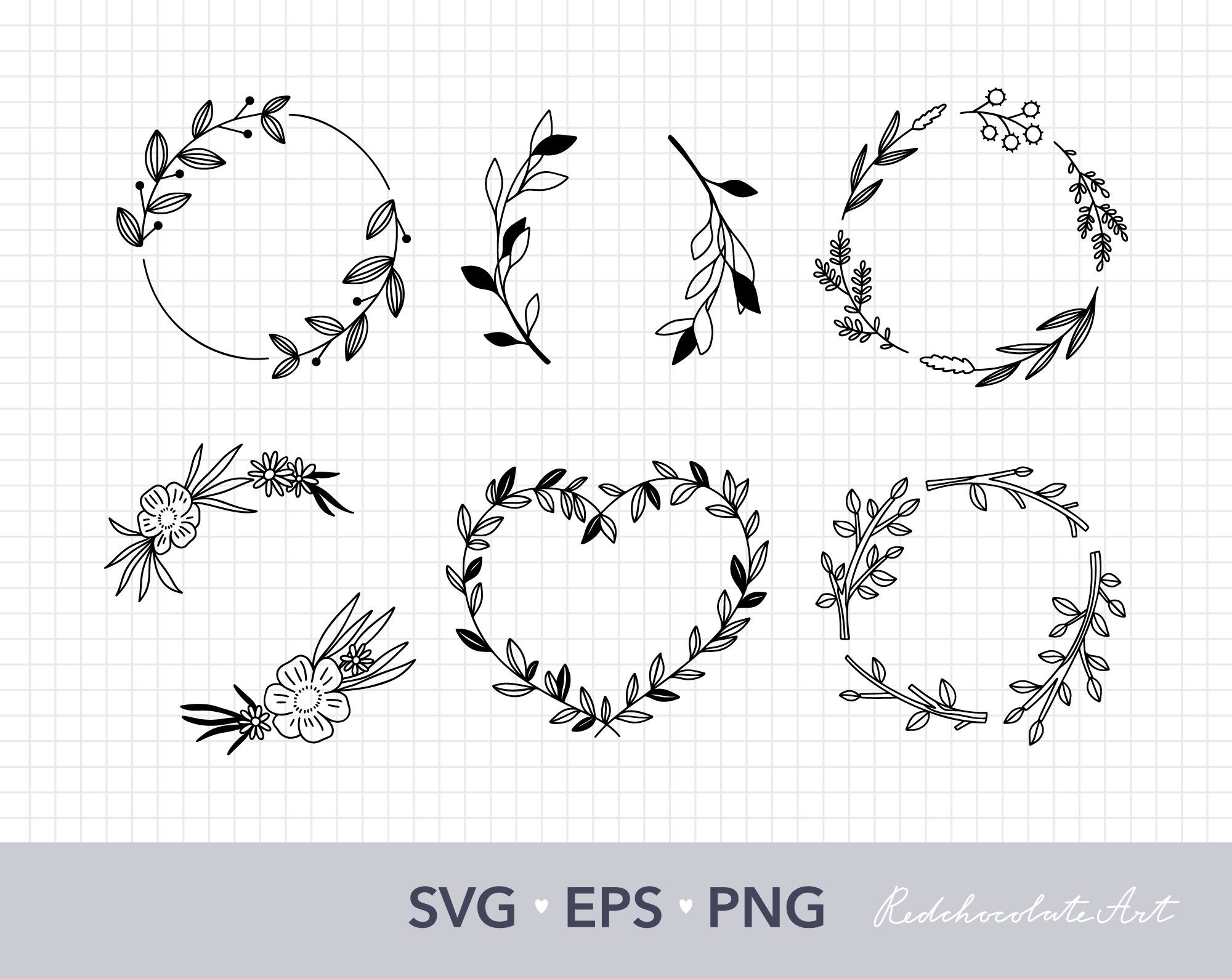 Floral Wreath SVG Bundle, Flower Frame Cut Files for Cricut, Wedding ...