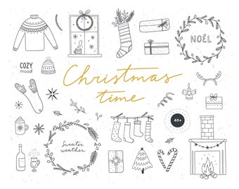 Scarabocchi di Natale, clipart di Natale, grafica natalizia, PNG Natale