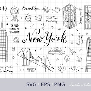 File svg NY per cricut, clipart digitale USA svg, New York svg, clipart di viaggio, Cityscape svg, file png e file vettoriali di New York