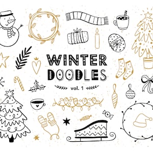 Weihnachts-Clipart, Winter Doodles, Weihnachts-Doodle-Clipart, Weihnachten png-Bundle, Weihnachtsgrafik