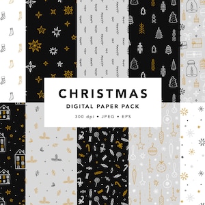 Christmas seamless pattern, Winter digital paper, Christmas digital paper, Black and white seamless pattern, Digital paper commercial use