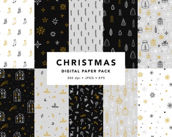 Christmas seamless pattern, Winter digital paper, Christmas digital paper, Black and white seamless pattern, Digital paper commercial use