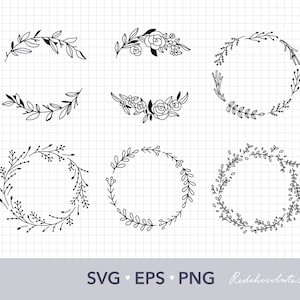 Conjunto de imagens SVG de coroas florais, design botânico para casamento (download digital)