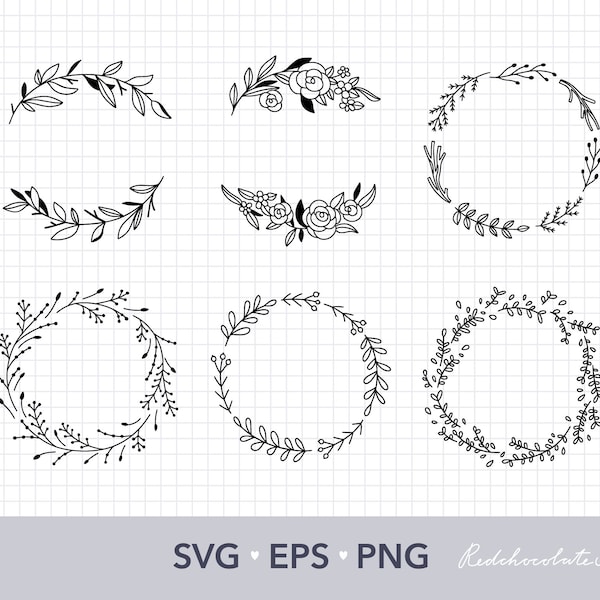 Floral wreath SVG, Wreath clipart, Botanical SVG wedding clipart, Wreath SVG files for cricut