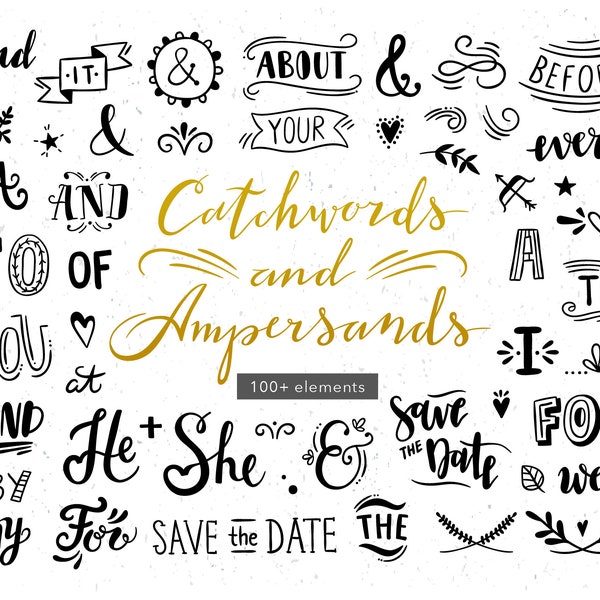 Hand lettered ampersand and catchword digital clipart Hand lettering Save the date clipart png files