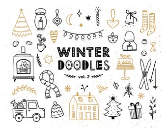 Clipart natalizia, Clipart doodle natalizia, Doodle invernali, Clipart invernali, Grafica natalizia