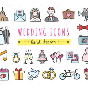 Iconos de boda, Clipart de boda, Imágenes prediseñadas de boda PNG, Iconos de boda dibujados a mano
