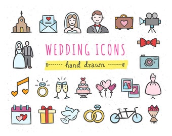 Wedding icons, Wedding clipart, PNG wedding clip art, Hand drawn wedding icons
