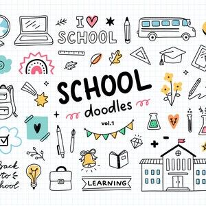School clipart, School doodle clipart, Teacher clipart, Back to school clipart, School icons