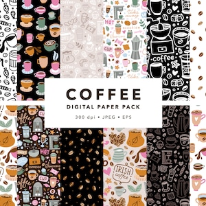 Coffee digital paper pack Coffee seamless pattern Scrapbook paper pack Commercial use