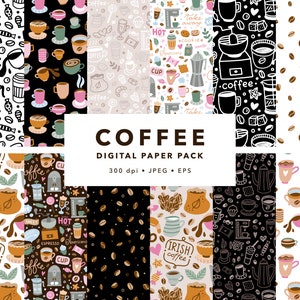Paquete de papel digital de café Café patrón sin costuras Paquete de papel Scrapbook Uso comercial