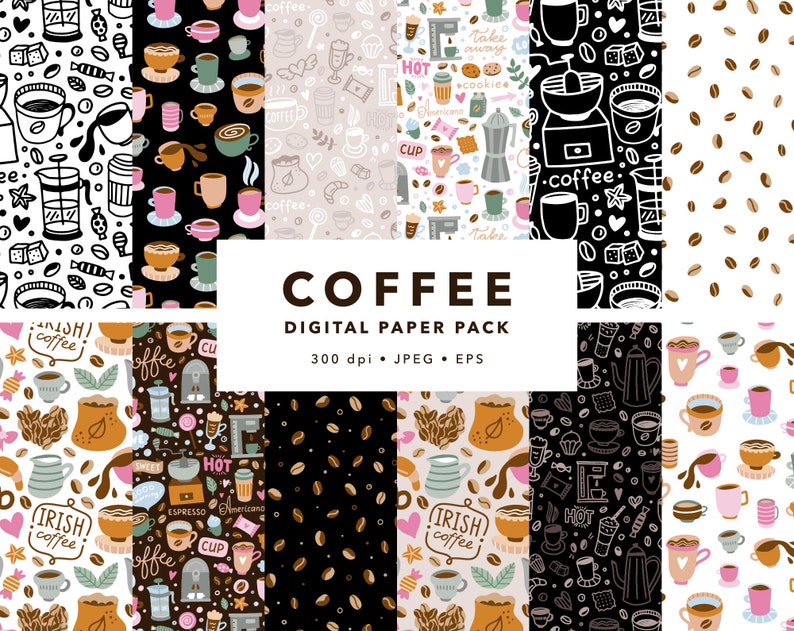 Coffee Digital Paper Pack Coffee Seamless Pattern Scrapbook - Etsy UK