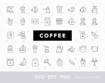 Coffee Icons, Hand Drawn Clipart (SVG, PNG, EPS)