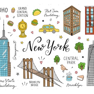 New York travel clipart, New York handdrawn clipart, New York city travel clip art, State clipart, New York skyline png files