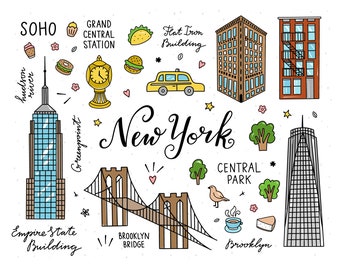 New York travel clipart, New York handdrawn clipart, New York city travel clip art, State clipart, New York skyline png files