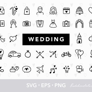 Hochzeitssymbole, Wedding svg, Wedding Line Icons, Wedding Clipart, Bride svg, Line Art svg icon clipart