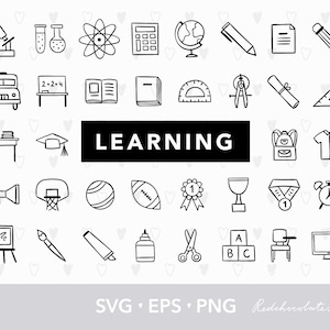 Iconos escolares svg, Clipart escolar, Clipart de regreso a la escuela, Clipart del maestro, Garabatos escolares svg