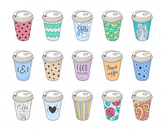 Coffee clip art, Png files, Drink png, Cute clipart, Coffee cups Clip art set, Commercial use