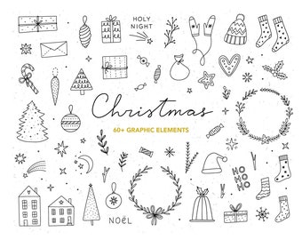 Christmas doodles, Holiday clipart, Merry Christmas png, Christmas graphics Png bundle, Christmas clipart Commercial use