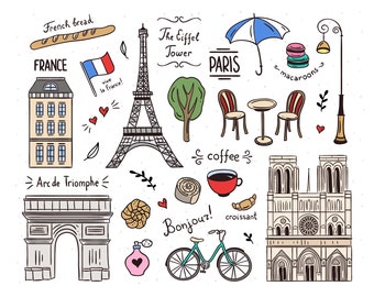 Paris clipart, Travel clipart, Paris clip art set, Paris planner clipart, Travel clip art png files