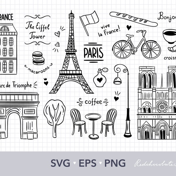 Paris svg files for cricut Paris PNG files travel clip art Notre Dame SVG parisian clipart Eiffel tower SVG digital clipart