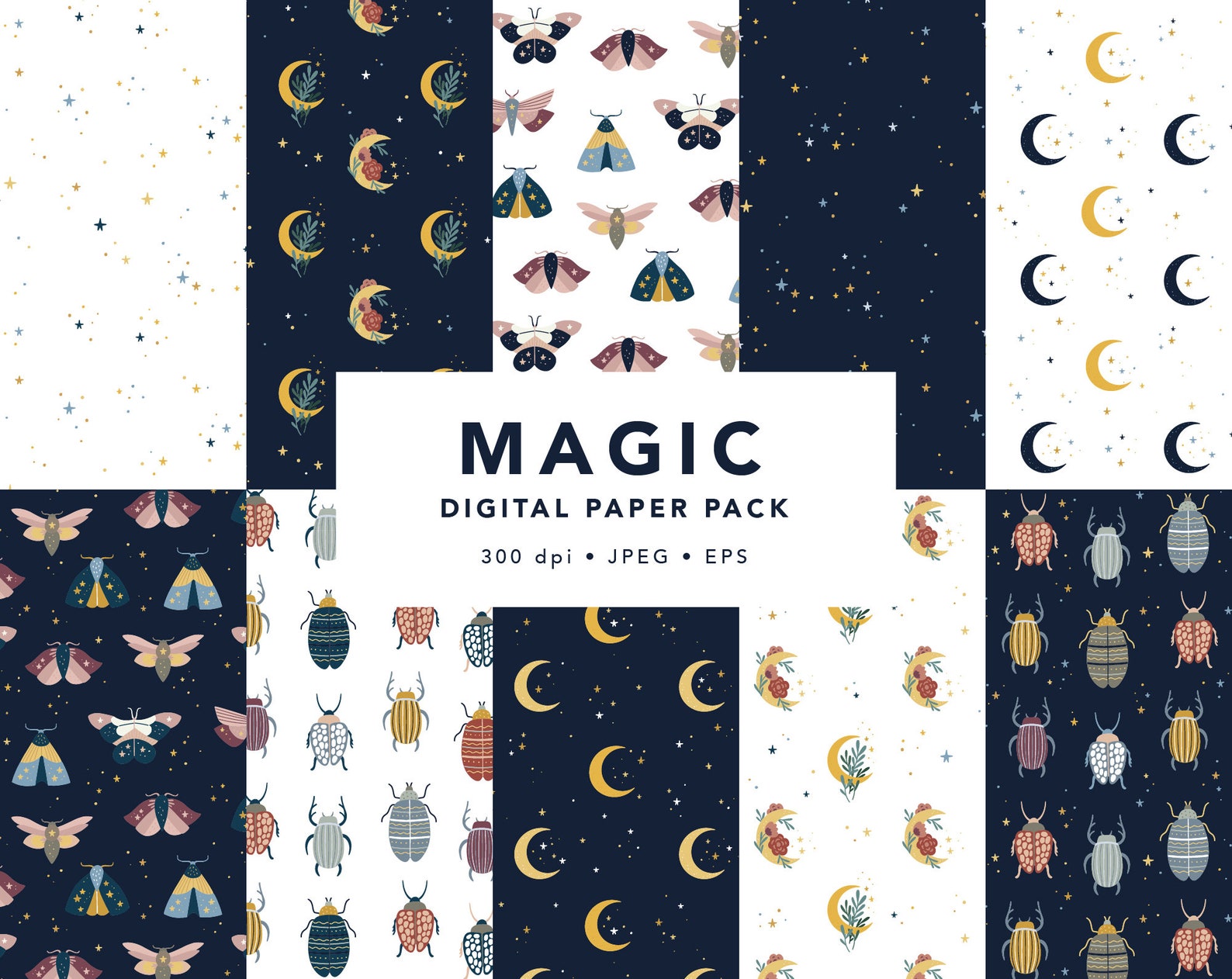 Magic Digital Paper Celestial Seamless Pattern Celestial | Etsy