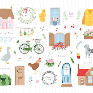 Cottagecore clipart, Farmhouse clipart, Cottage clipart, Garden clipart, Farm animals png