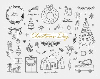 Clipart di Natale, scarabocchi di Natale, clipart di Natale, file png di Natale