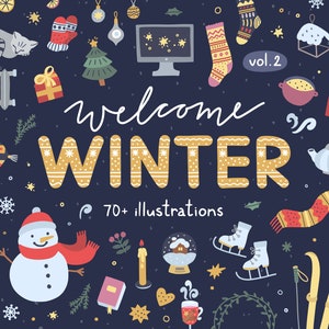 Winter-ClipArt, Weihnachtsgrafik, Weihnachten Clipart kommerzielle Nutzung, Urlaub Clipart Bundle