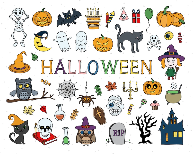 Halloween clipart, Halloween-grafik Png-filer, Häxclipart, Halloween-clipart, Höstclipart Kommersiellt bruk bild 1