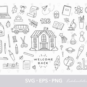 Regreso a la escuela svg, Clipart escolar, SVG escolar, Clipart de maestro, Clipart de garabato escolar, SVG para niños Uso comercial