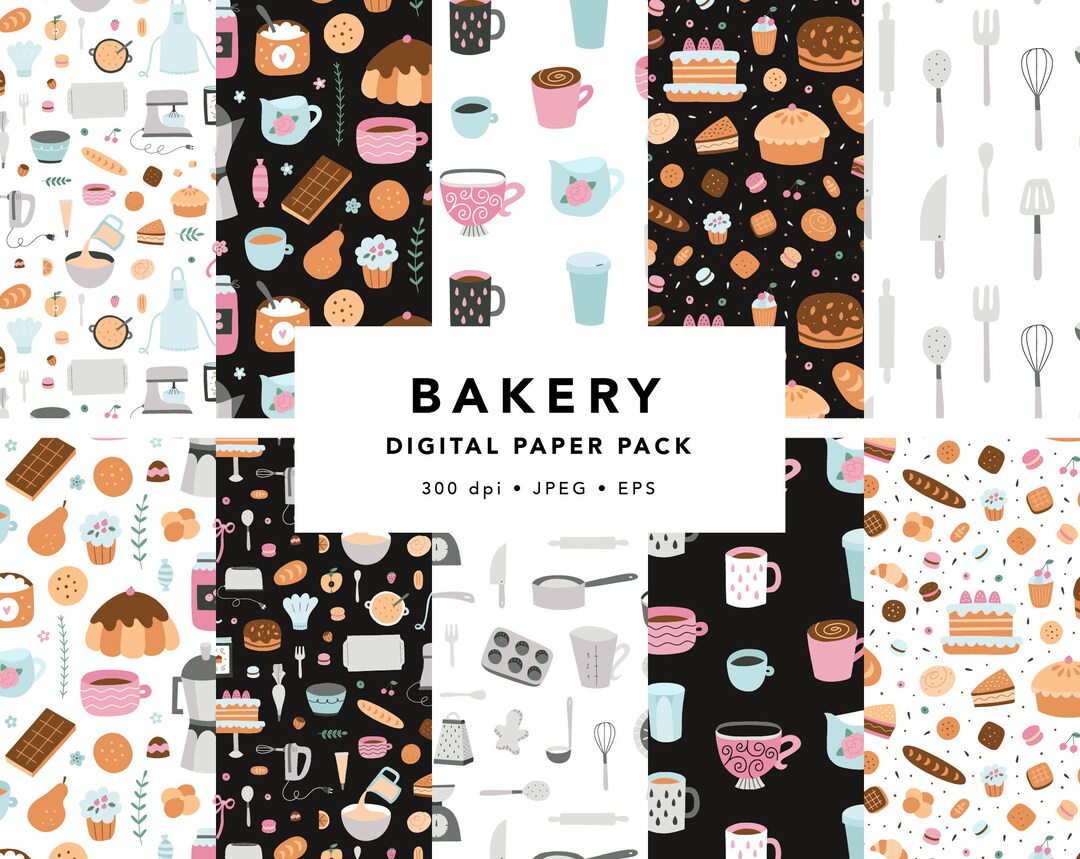 Bakery Digital Paper, Baking Seamless Pattern, Kitchen Clipart Digital ...