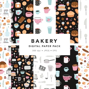Backen Digitales Papier, Backen nahtloses Muster, Küche Clipart Digitaler Hintergrund, Food Clipart Digitale Papiere