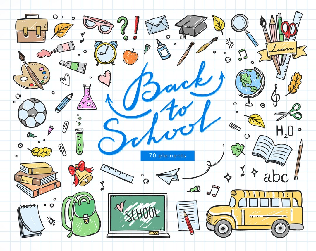 Back to School Clipart School Hand Drawn Clip Art School Digital Kids ...