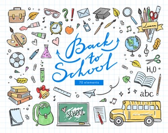 Back to school clipart School hand drawn clip art School digital kids clipart Teacher clipart Png files Vector files Commercial use
