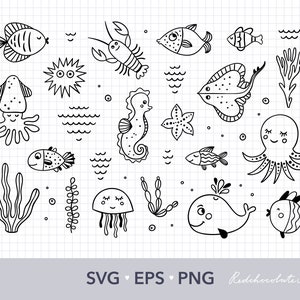Sea life svg bundle, Fish clip art png files, Fish svg, Octopus svg, Whale svg, Sea animals cut files, Commercial use