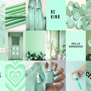 100 Mint Green Collage Kit, Green Pastel Wall Collage, Mint Aesthetic Wall Prints, Mint Green Photo Collage Prints Digital Download image 2