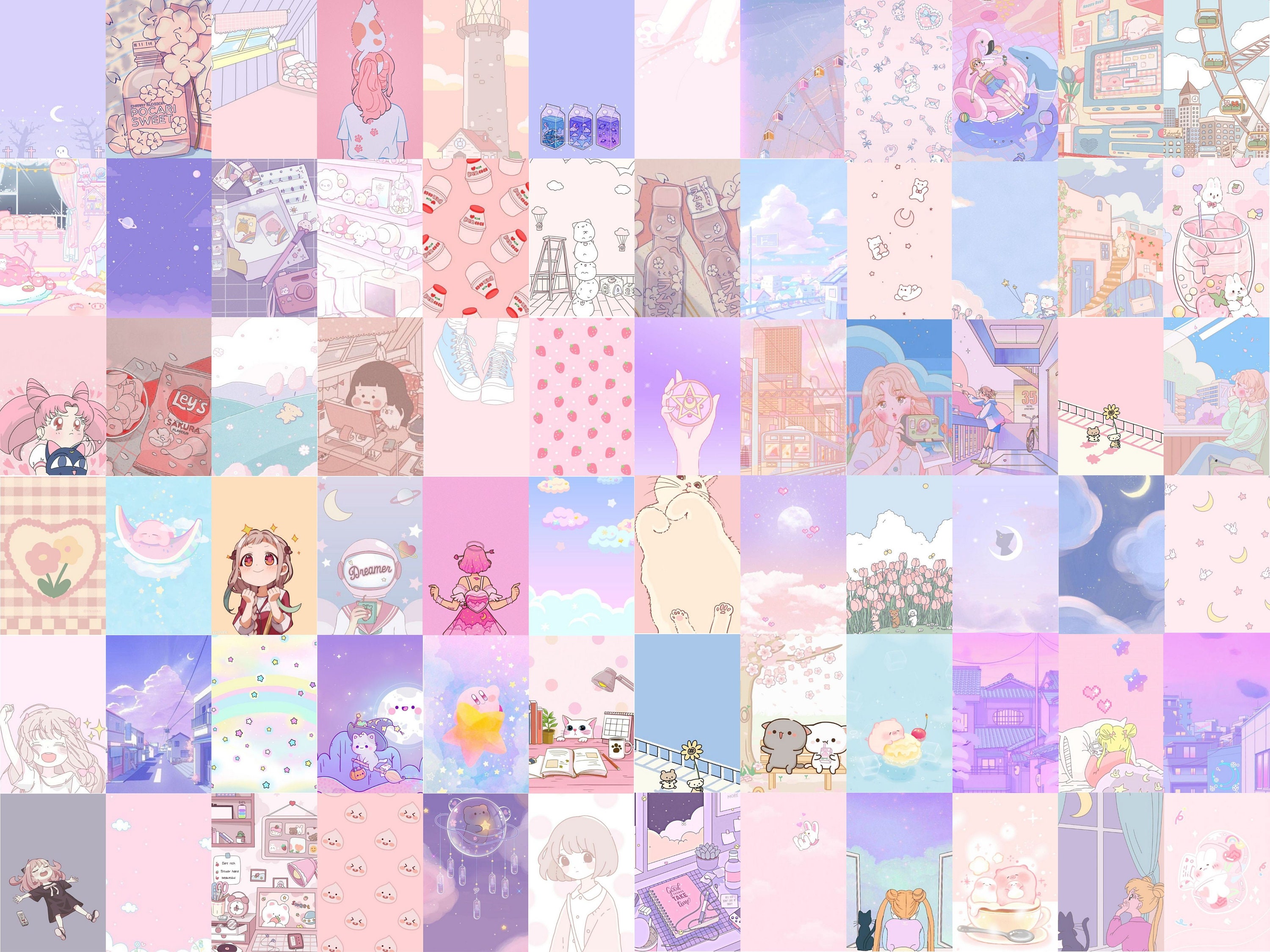 100 Kawaii Pastel Collage Kit Pastel Wall Collage Kawaii - Etsy