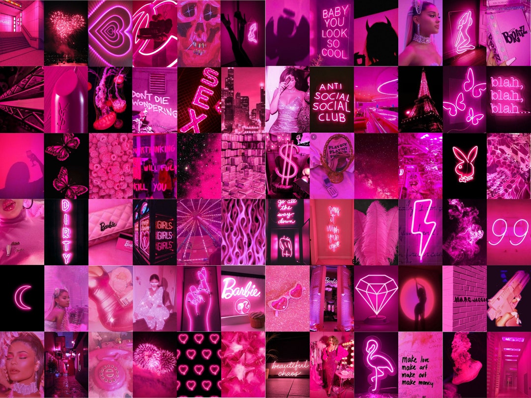 100 Neon Pink Wall Collage Kit, Pink Aesthetic Photo Prints, Neon Pink ...