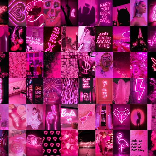 100 Neon Pink Wall Collage Kit Pink Aesthetic Photo Prints - Etsy