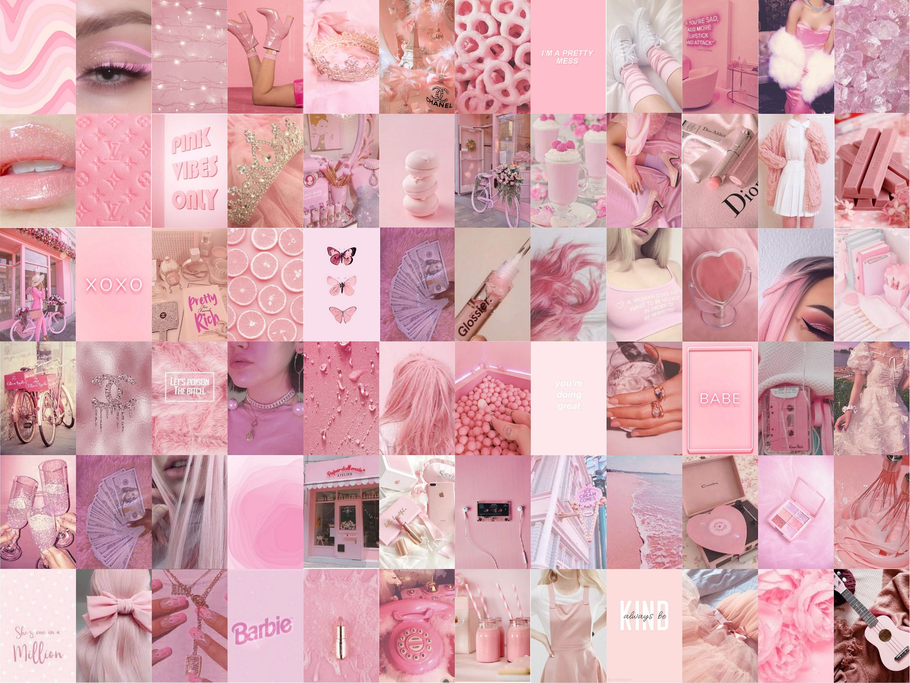 100 Pink Wall Collage Kit, Pink Aesthetic Photo Prints, Soft Candy Pink ...