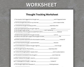 Thought Tracking Worksheet, CBT Thought Record, Cognitive Distortion PDF (Digital Download)