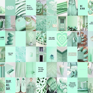 100 Mint Green Collage Kit, Green Pastel Wall Collage, Mint Aesthetic Wall Prints, Mint Green Photo Collage Prints Digital Download image 1