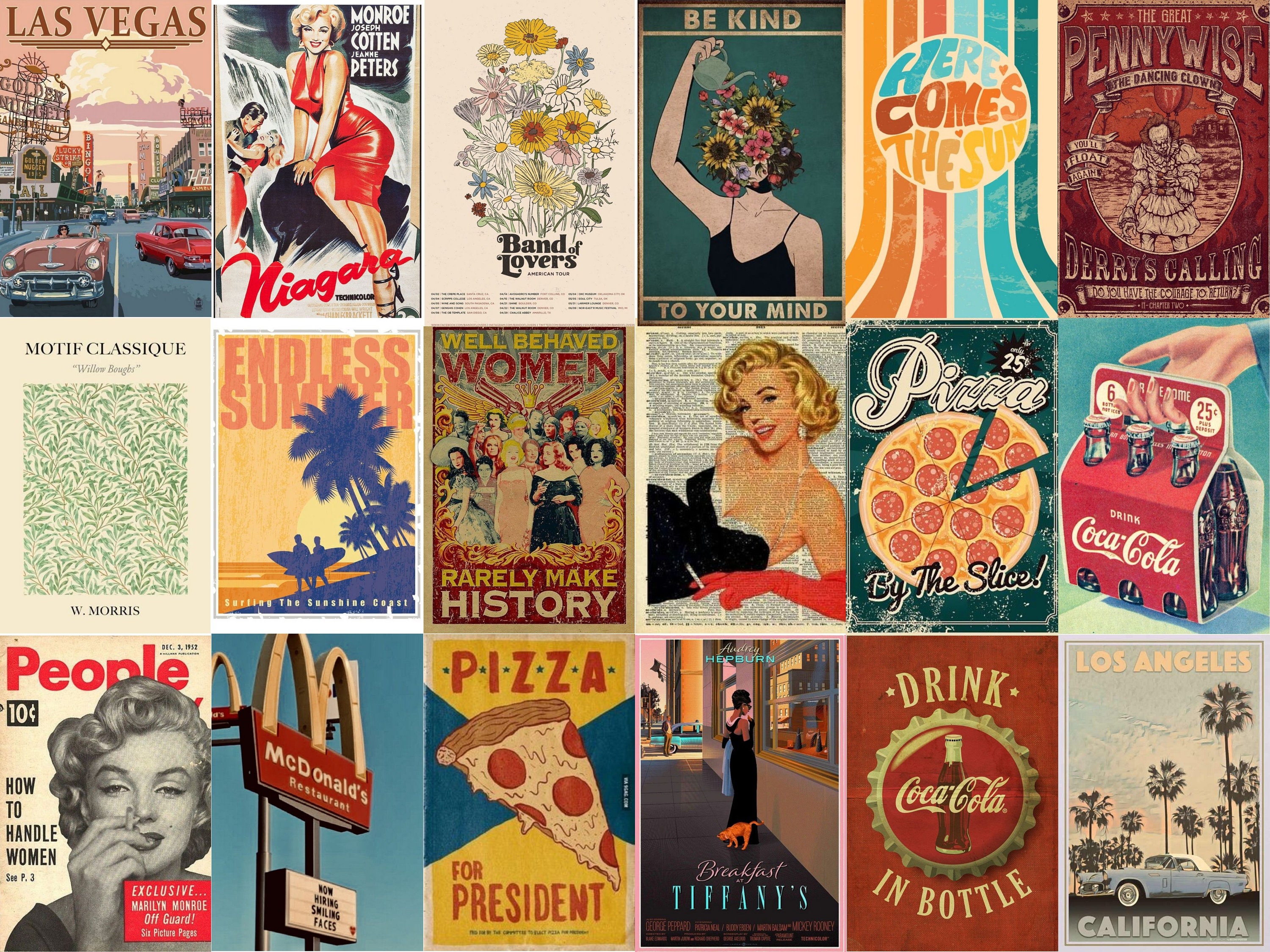 100 Retro Vintage Collage Kit, Retro Wall Collage, Retro Aesthetic Wall ...