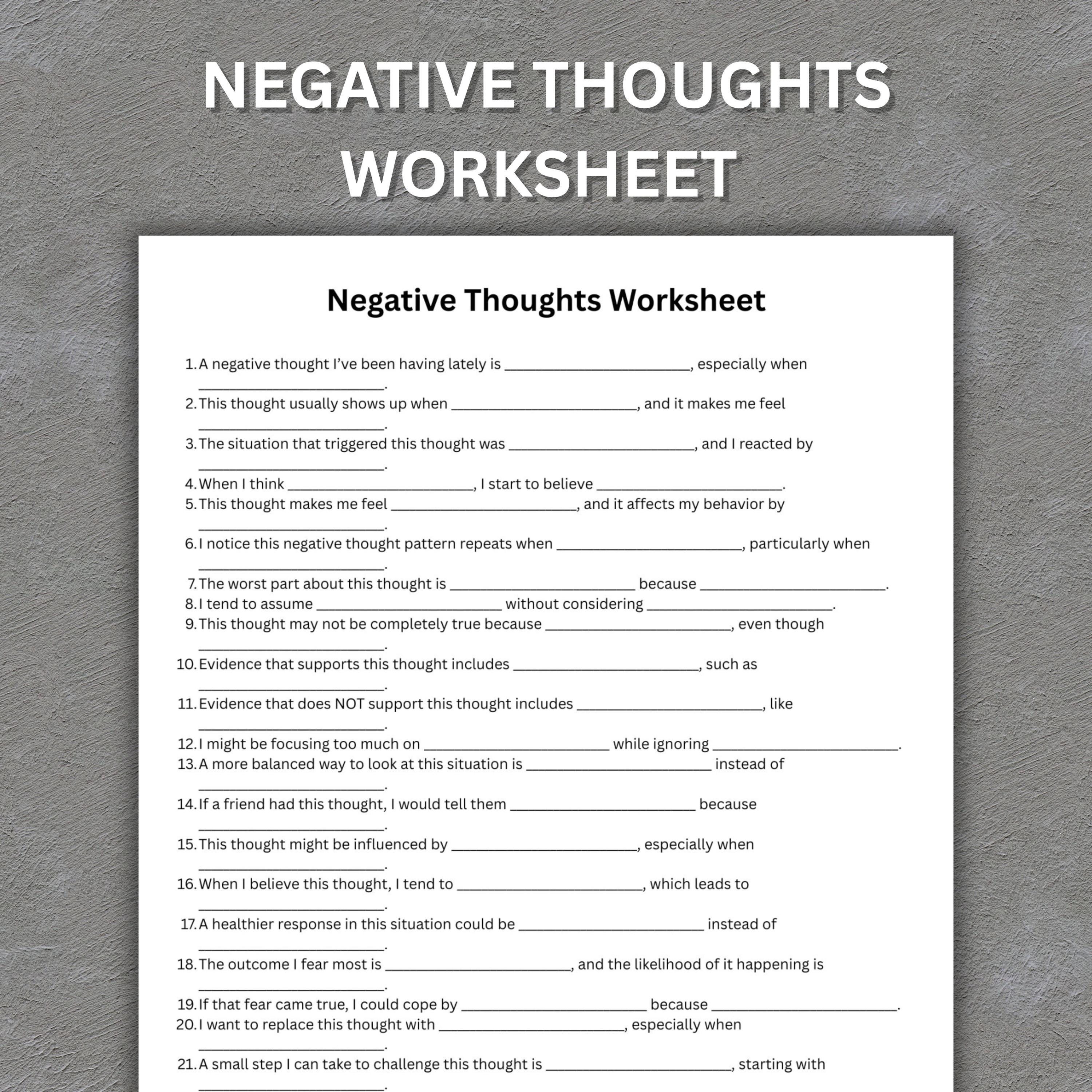 Negative Thoughts Worksheet, CBT Thought Reframing PDF (digital ...