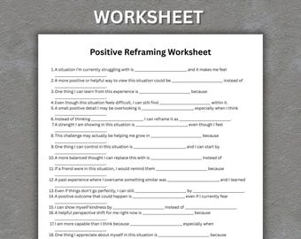 Positive Reframing Worksheet, CBT Thought Reframe PDF, Anxiety Self Help (Digital Download)