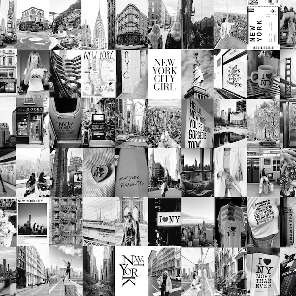 100 New York City Collage Kit, Zwart &Wit NYC Collage, NYC Esthetische Prints, New York City Foto Collage Prints (Digitale Download)