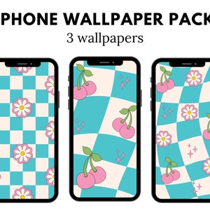 Retro iPhone Wallpaper, Groovy Pink iPhone Wallpaper, Turquoise Aesthetic Wallpaper, Groovy Pink Aesthetic Wallpaper (DIGITAL DOWNLOAD)3 PCS