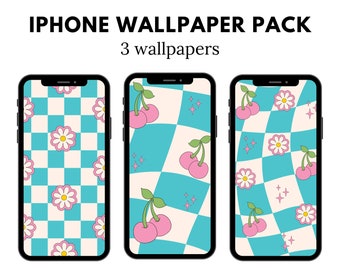 Retro iPhone Wallpaper, Groovy Pink iPhone Wallpaper, Turquoise Aesthetic Wallpaper, Groovy Pink Aesthetic Wallpaper (DIGITAL DOWNLOAD)3 PCS